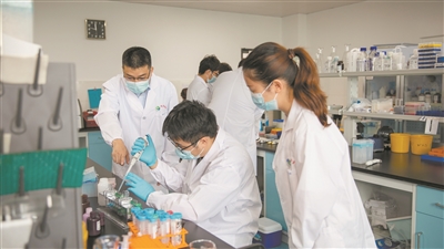 圖為國家級人才稱號獲得者、安徽醫(yī)科大學教授王華（左一）正在指導(dǎo)科研實驗。受訪單位供圖
