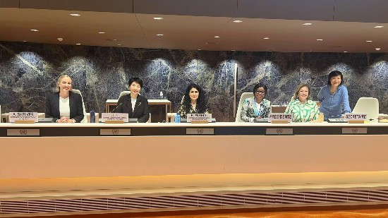 北二外教授、國(guó)家文化發(fā)展國(guó)際戰(zhàn)略研究院常務(wù)副院長(zhǎng)李嘉珊教授（左二）出席聯(lián)合國(guó)貿(mào)易和發(fā)展會(huì)議